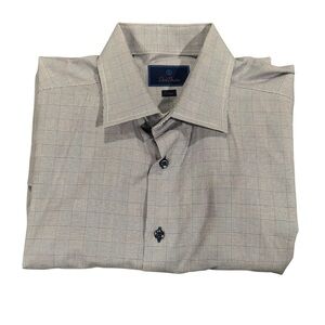 David Donahue Gray Dress Shirt with Classic Pointed Collar Trim